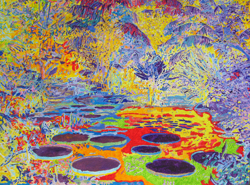 Tjasa Iris, JOY OF NATURE, acrylic on jute, 90   x 120 cm, 2012