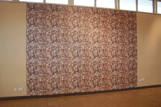 Silverbeach, intallation view, National Museum of Nairobi, KenyaWallpaper, digatal print derived from drawings of collected objects on silverbirch bark Silverbeach, intallation view, National Museum of Nairobi, Kenya<br class=