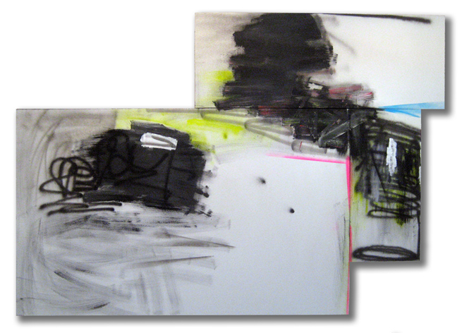 No Import, 2008, acrylic and spray paint on three canvases, 87 x 124 inches<br/>