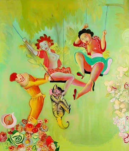 Pastoral Pleasures<br/>2006, mixed media, oil, collage on canvas<br/>70x60<br/>