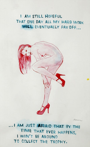 Untitled (Trophy), 2008<br/>ink and pencil on paper<br/>50 x 32 cm, 19.69 x 12.60 inches<br/>