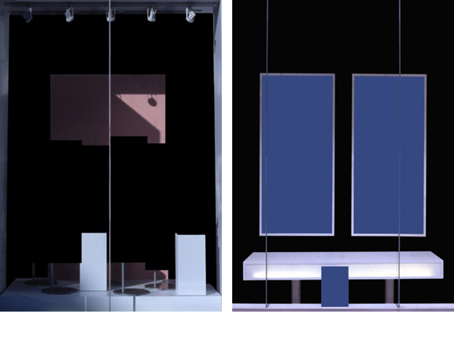 Left to right: Composition in Black, Pink, White & Shadow, 08 & Composition: Blue Diptych, 07<br/>Photographs: 84x60cm each<br/>